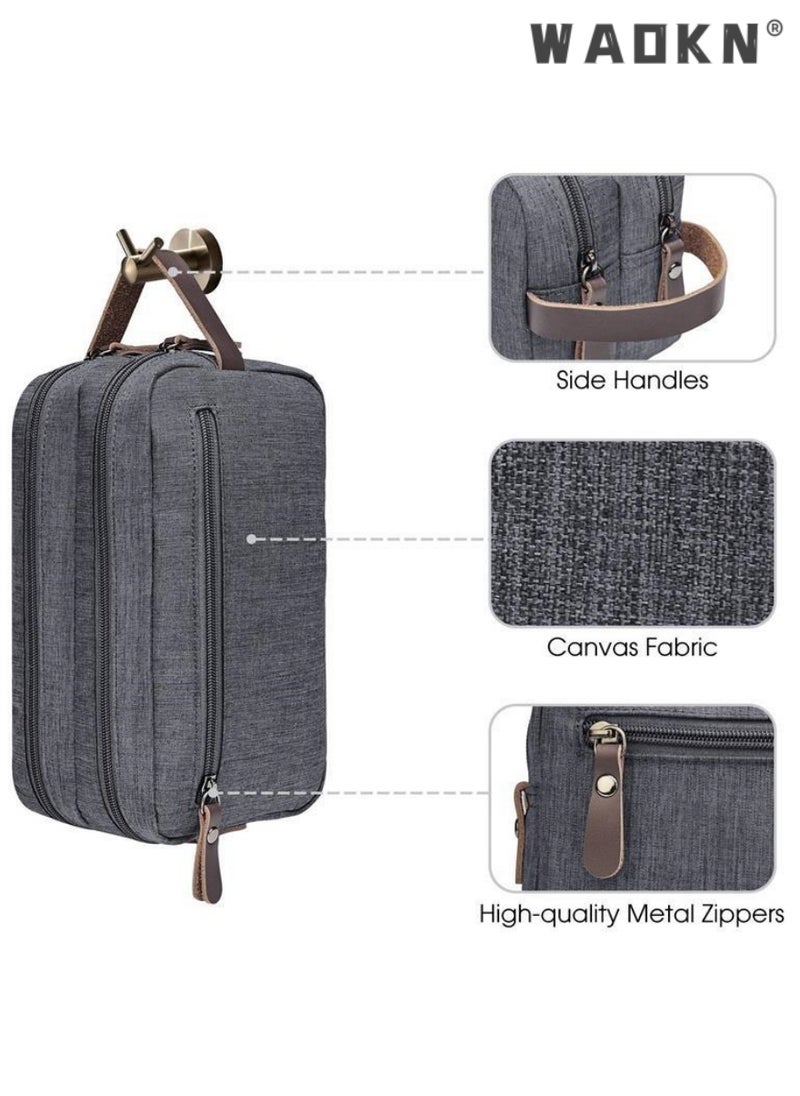 Portable Travel Toiletry Bag, Men's Travel Organizer Kit, Shaving Facial Cleanser Bathroom Bag, Canvas Toiletry Organizer Bag, Canvas Organizer for Shampoo Shower Gel,with Handle (Grey)