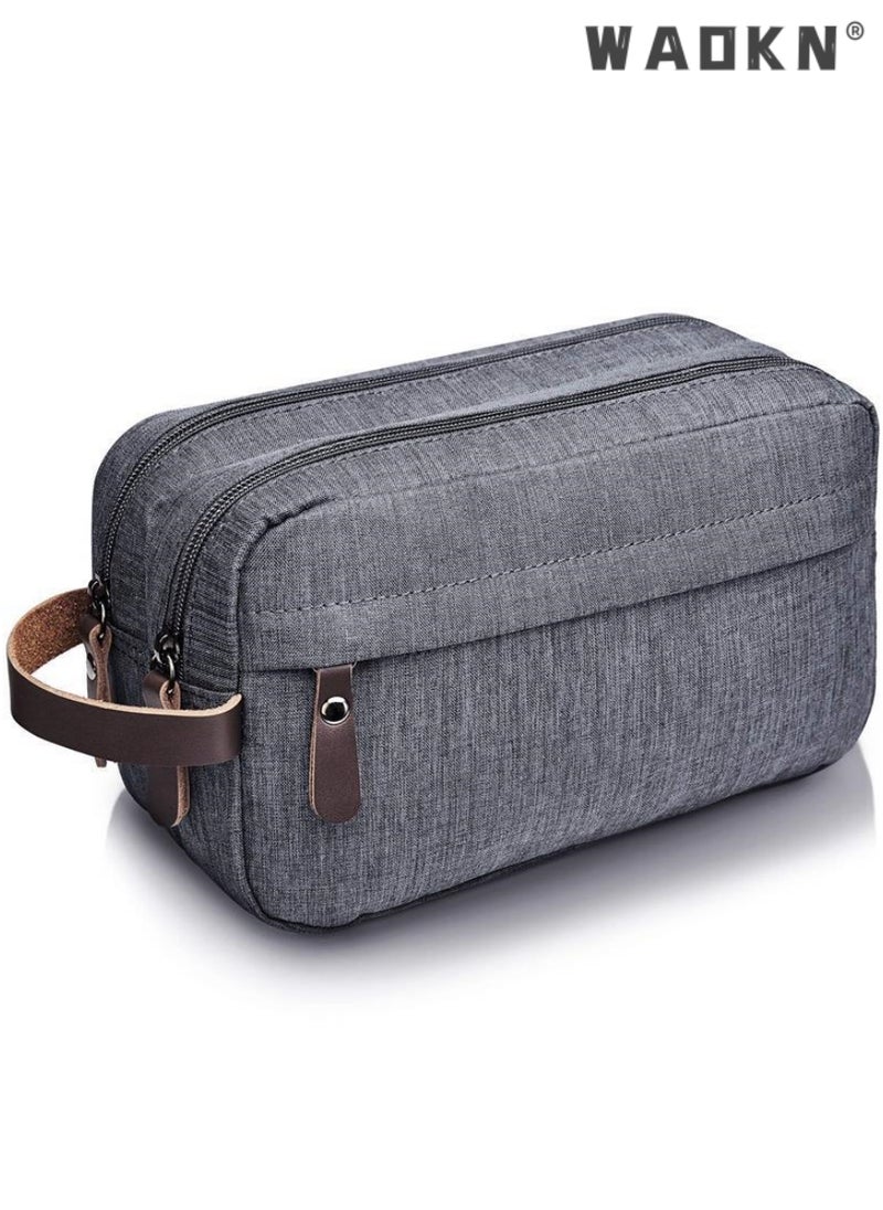 Portable Travel Toiletry Bag, Men's Travel Organizer Kit, Shaving Facial Cleanser Bathroom Bag, Canvas Toiletry Organizer Bag, Canvas Organizer for Shampoo Shower Gel,with Handle (Grey)