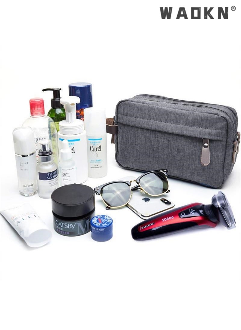 Portable Travel Toiletry Bag, Men's Travel Organizer Kit, Shaving Facial Cleanser Bathroom Bag, Canvas Toiletry Organizer Bag, Canvas Organizer for Shampoo Shower Gel,with Handle (Grey)