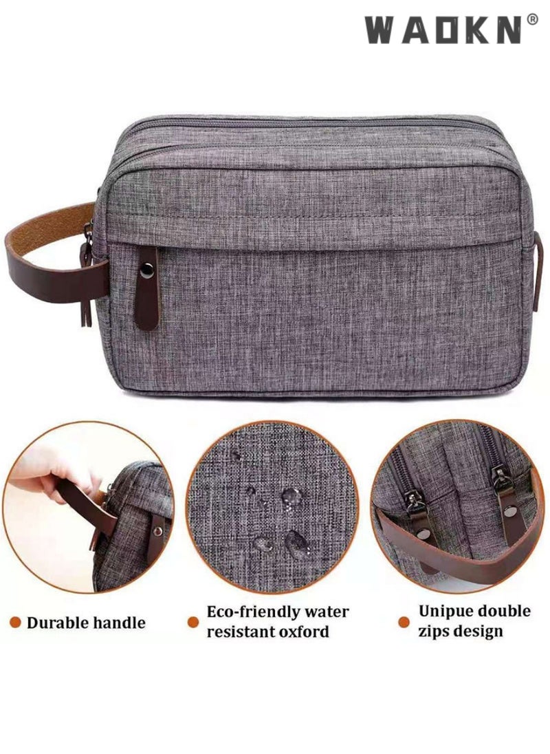 Portable Travel Toiletry Bag, Men's Travel Organizer Kit, Shaving Facial Cleanser Bathroom Bag, Canvas Toiletry Organizer Bag, Canvas Organizer for Shampoo Shower Gel,with Handle (Grey)