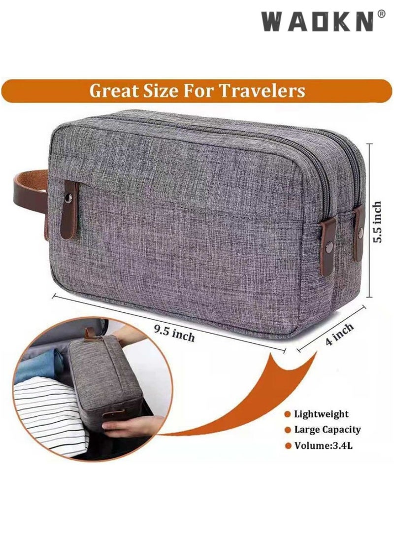 Portable Travel Toiletry Bag, Men's Travel Organizer Kit, Shaving Facial Cleanser Bathroom Bag, Canvas Toiletry Organizer Bag, Canvas Organizer for Shampoo Shower Gel,with Handle (Grey)
