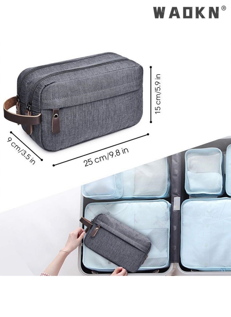 Portable Travel Toiletry Bag, Men's Travel Organizer Kit, Shaving Facial Cleanser Bathroom Bag, Canvas Toiletry Organizer Bag, Canvas Organizer for Shampoo Shower Gel,with Handle (Grey)