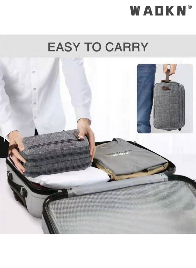 Portable Travel Toiletry Bag, Men's Travel Organizer Kit, Shaving Facial Cleanser Bathroom Bag, Canvas Toiletry Organizer Bag, Canvas Organizer for Shampoo Shower Gel,with Handle (Grey)
