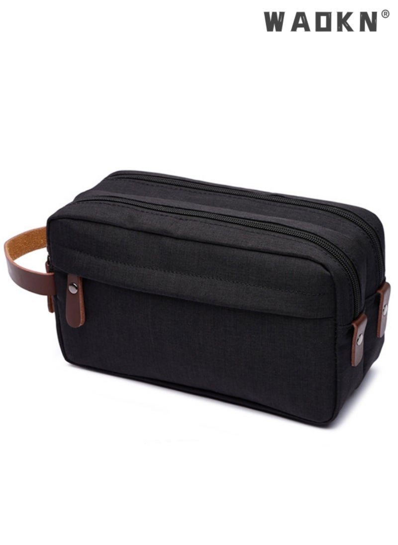 Portable Travel Toiletry Bag, Men's Travel Organizer Kit, Shaving Facial Cleanser Bathroom Bag, Canvas Toiletry Organizer Bag, Canvas Organizer for Shampoo Shower Gel,with Handle (Black)