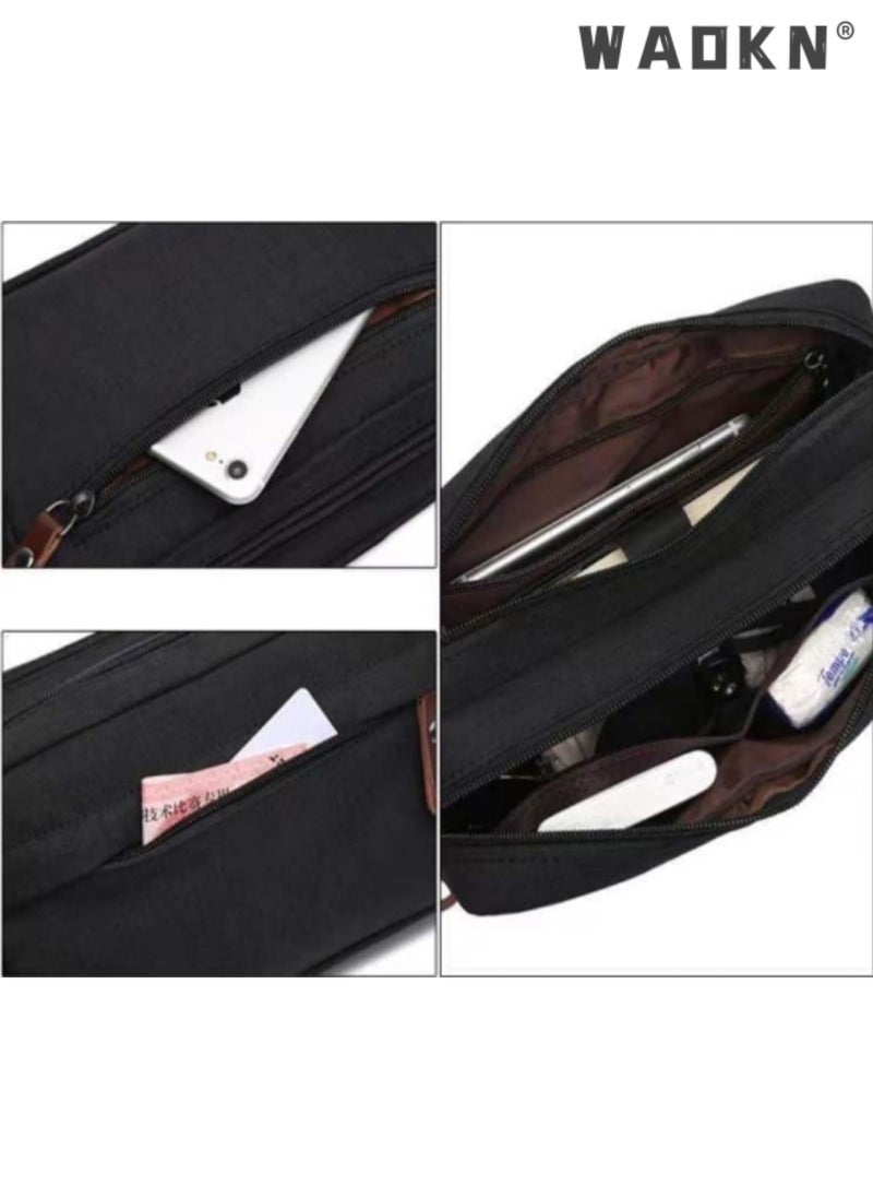 Portable Travel Toiletry Bag, Men's Travel Organizer Kit, Shaving Facial Cleanser Bathroom Bag, Canvas Toiletry Organizer Bag, Canvas Organizer for Shampoo Shower Gel,with Handle (Black)