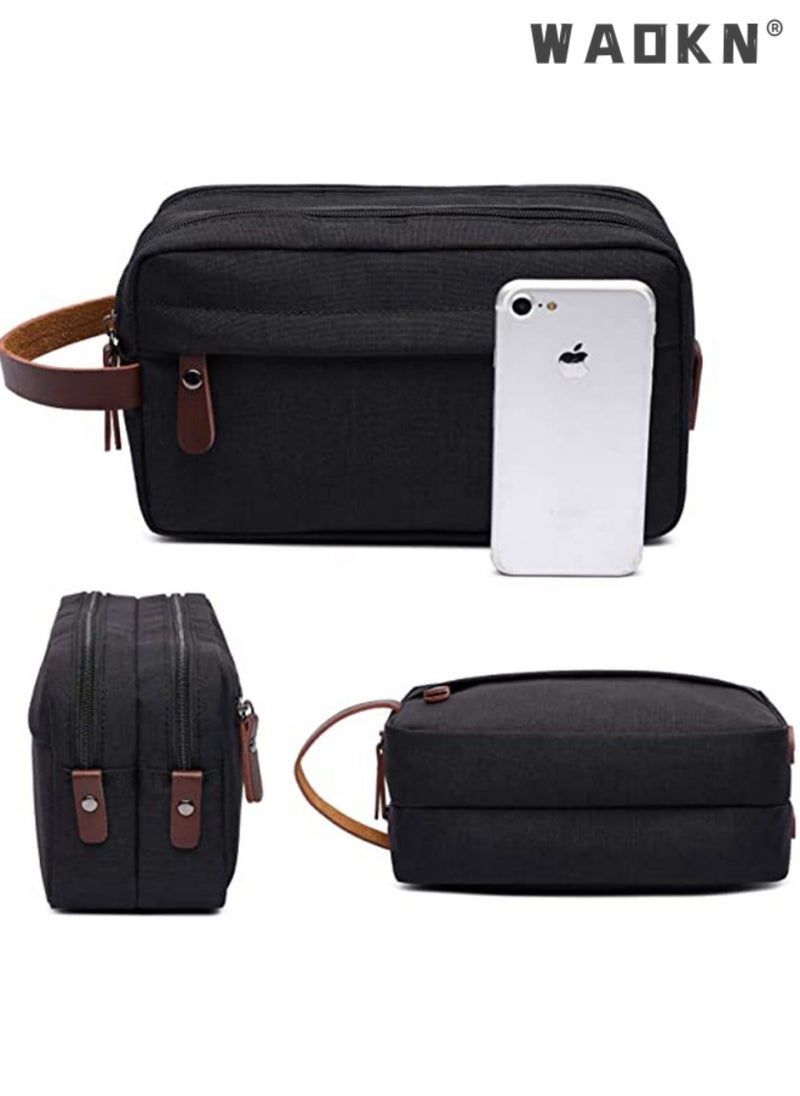 Portable Travel Toiletry Bag, Men's Travel Organizer Kit, Shaving Facial Cleanser Bathroom Bag, Canvas Toiletry Organizer Bag, Canvas Organizer for Shampoo Shower Gel,with Handle (Black)