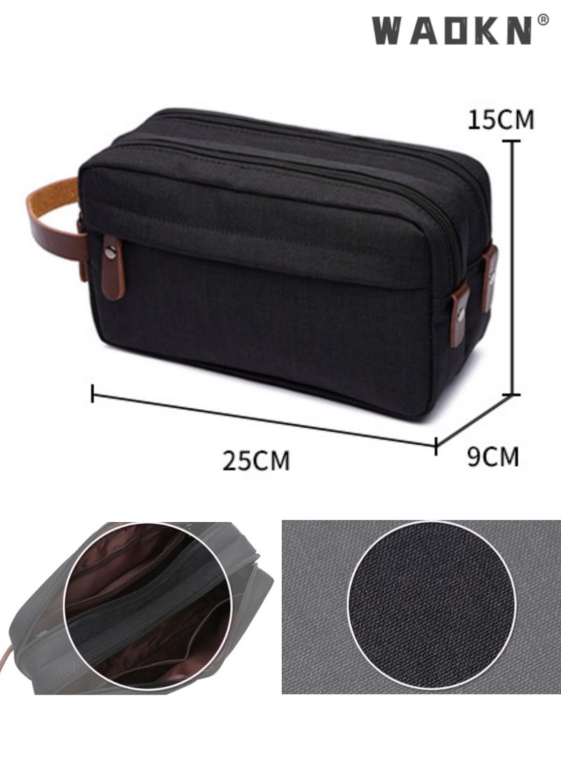 Portable Travel Toiletry Bag, Men's Travel Organizer Kit, Shaving Facial Cleanser Bathroom Bag, Canvas Toiletry Organizer Bag, Canvas Organizer for Shampoo Shower Gel,with Handle (Black)