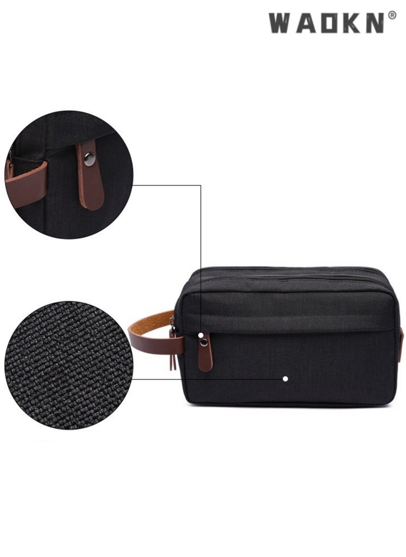 Portable Travel Toiletry Bag, Men's Travel Organizer Kit, Shaving Facial Cleanser Bathroom Bag, Canvas Toiletry Organizer Bag, Canvas Organizer for Shampoo Shower Gel,with Handle (Black)