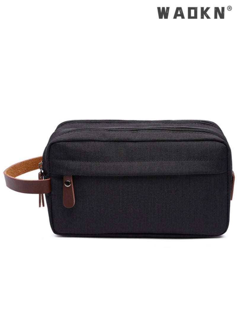 Portable Travel Toiletry Bag, Men's Travel Organizer Kit, Shaving Facial Cleanser Bathroom Bag, Canvas Toiletry Organizer Bag, Canvas Organizer for Shampoo Shower Gel,with Handle (Black)