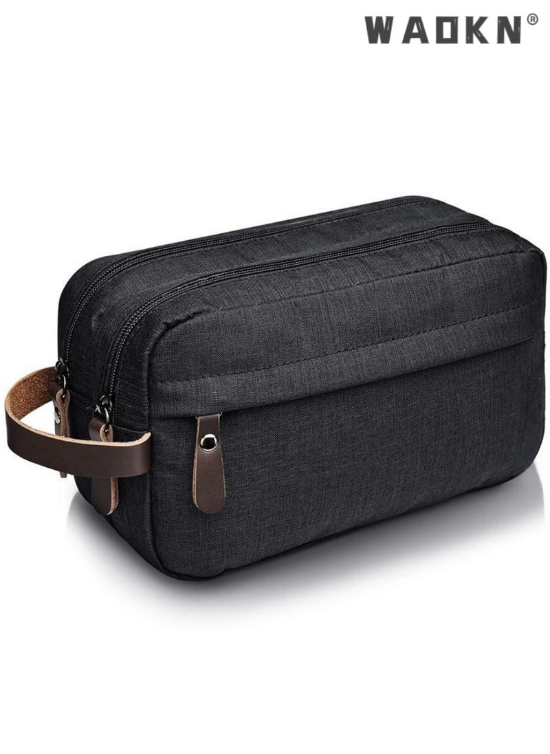 Portable Travel Toiletry Bag, Men's Travel Organizer Kit, Shaving Facial Cleanser Bathroom Bag, Canvas Toiletry Organizer Bag, Canvas Organizer for Shampoo Shower Gel,with Handle (Black)