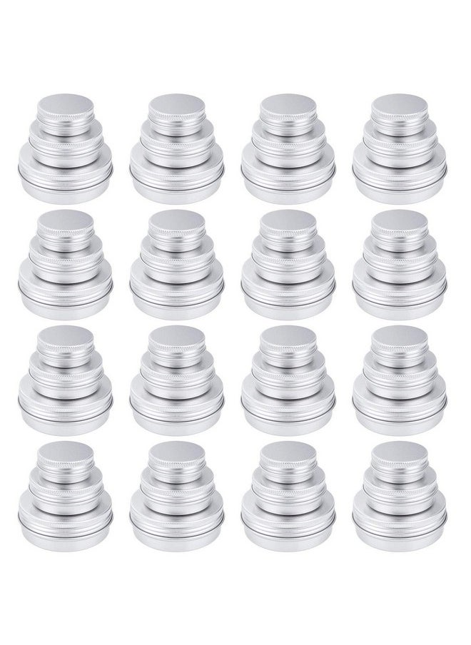 48 Pack Tin Cans Screw Top Round Metal Lip Balm Tins Containers With Lids / 3 Sizes (1/2Oz, 1Oz, 2Oz)