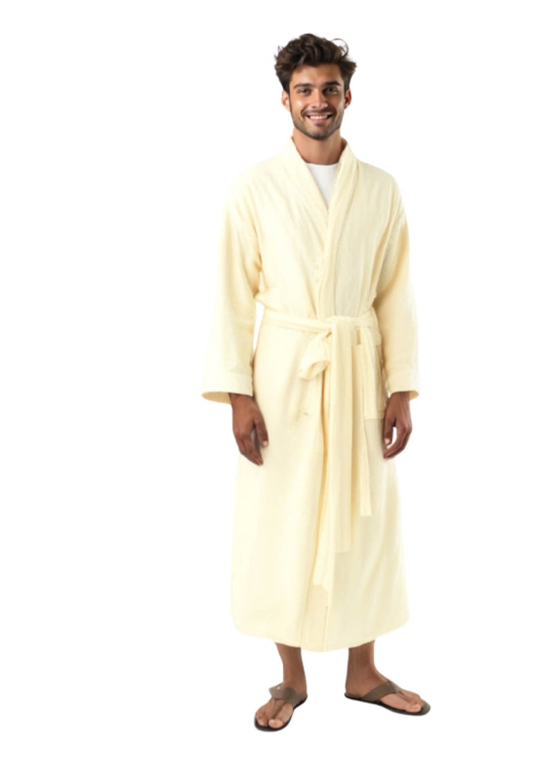 Luxury Bathrobes & Loungewear - Dune Beige Bathrobe - Luxurious Oatmeal Adult Bathrobe - High Water Absorption, Ultra-Soft, Lightweight, and Made from Finest Coral Fleece - Trendy Wide Sleeves and Long Length for Everyday Elegance