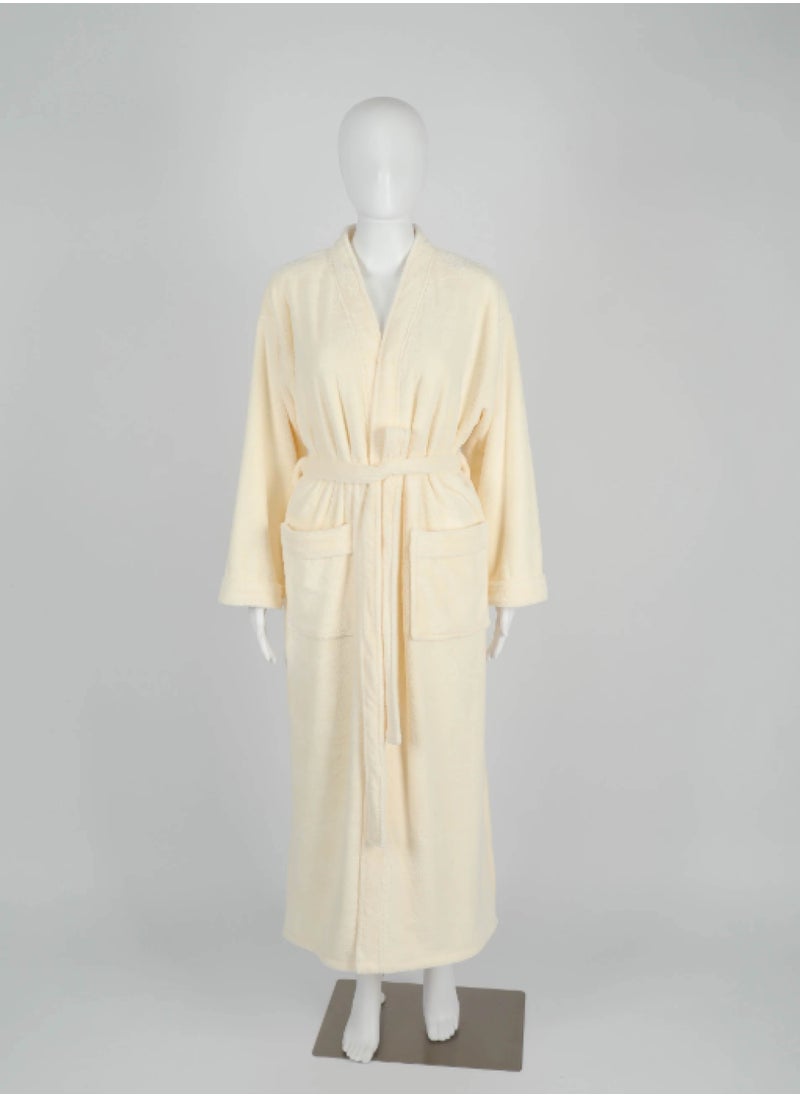 Luxury Bathrobes & Loungewear - Dune Beige Bathrobe - Luxurious Oatmeal Adult Bathrobe - High Water Absorption, Ultra-Soft, Lightweight, and Made from Finest Coral Fleece - Trendy Wide Sleeves and Long Length for Everyday Elegance