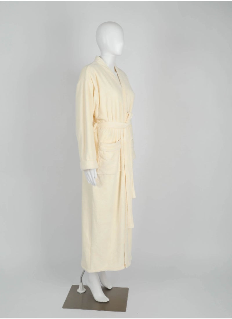 Luxury Bathrobes & Loungewear - Dune Beige Bathrobe - Luxurious Oatmeal Adult Bathrobe - High Water Absorption, Ultra-Soft, Lightweight, and Made from Finest Coral Fleece - Trendy Wide Sleeves and Long Length for Everyday Elegance