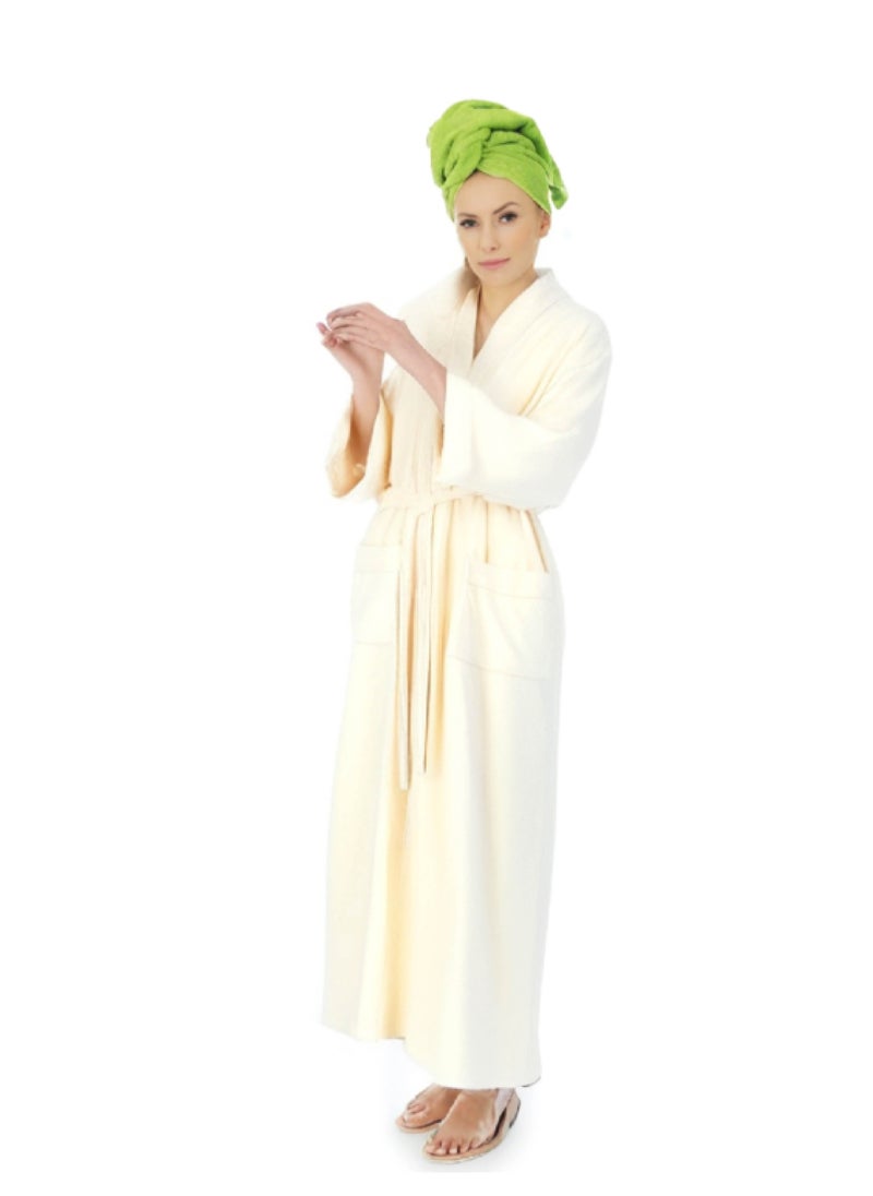 Luxury Bathrobes & Loungewear - Dune Beige Bathrobe - Luxurious Oatmeal Adult Bathrobe - High Water Absorption, Ultra-Soft, Lightweight, and Made from Finest Coral Fleece - Trendy Wide Sleeves and Long Length for Everyday Elegance