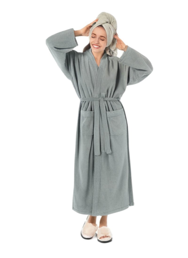 Luxury Bathrobes & Loungewear - Sophisticated Dark Grey Adult Bathrobe - High Water Absorption, Ultra-Soft, Lightweight, and Made from Finest Coral Fleece - Stylish Wide Sleeves and Long Length for Superior Relaxation