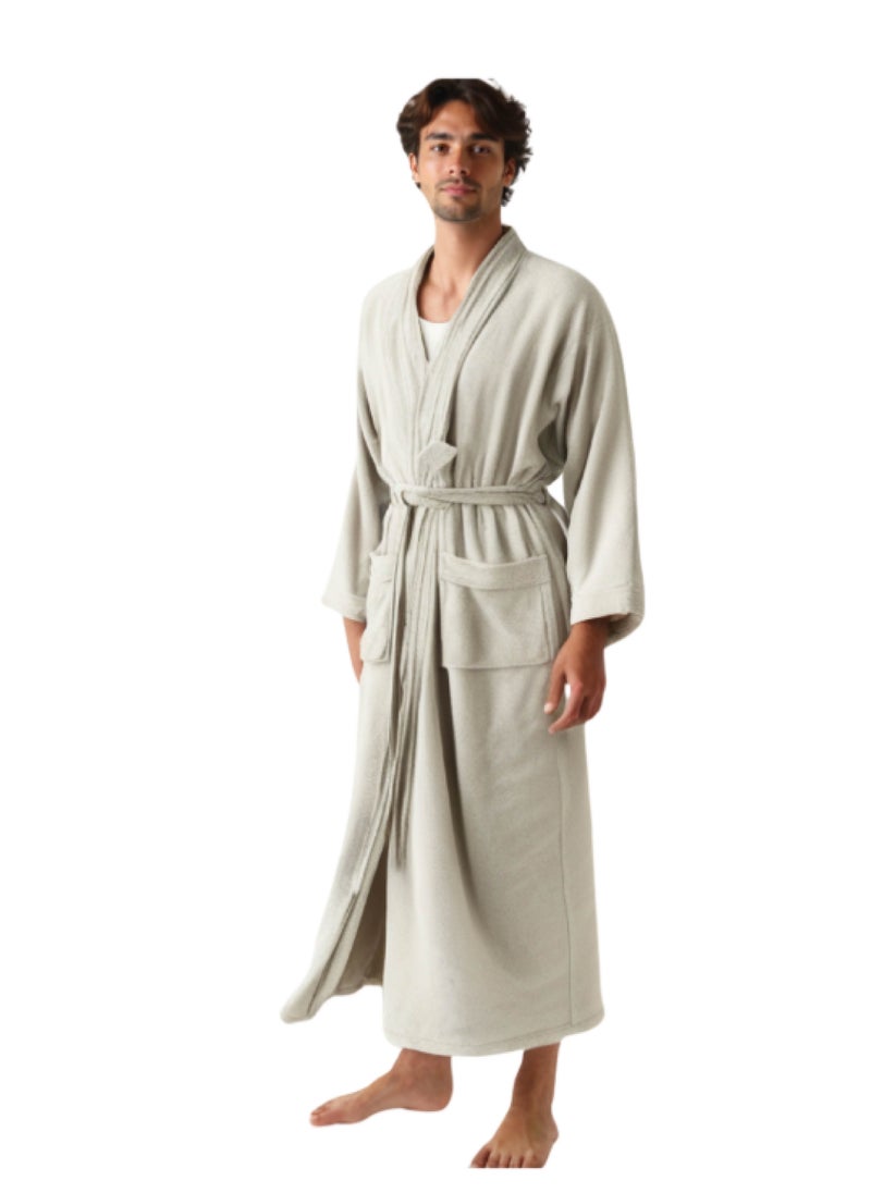 Luxury Bathrobes & Loungewear - Ultra-Soft & Stylish Comfort - Elegant Light Grey - Elegant Light Grey Adult Bathrobe - High Water Absorption, Ultra-Soft, Lightweight, and Made from Finest Coral Fleece - Modern Design with Wide Sleeves and Long Length for Maximum Comfort