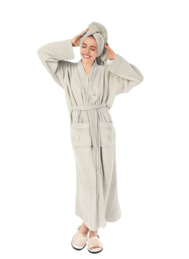 Luxury Bathrobes & Loungewear - Ultra-Soft & Stylish Comfort - Elegant Light Grey - Elegant Light Grey Adult Bathrobe - High Water Absorption, Ultra-Soft, Lightweight, and Made from Finest Coral Fleece - Modern Design with Wide Sleeves and Long Length for Maximum Comfort