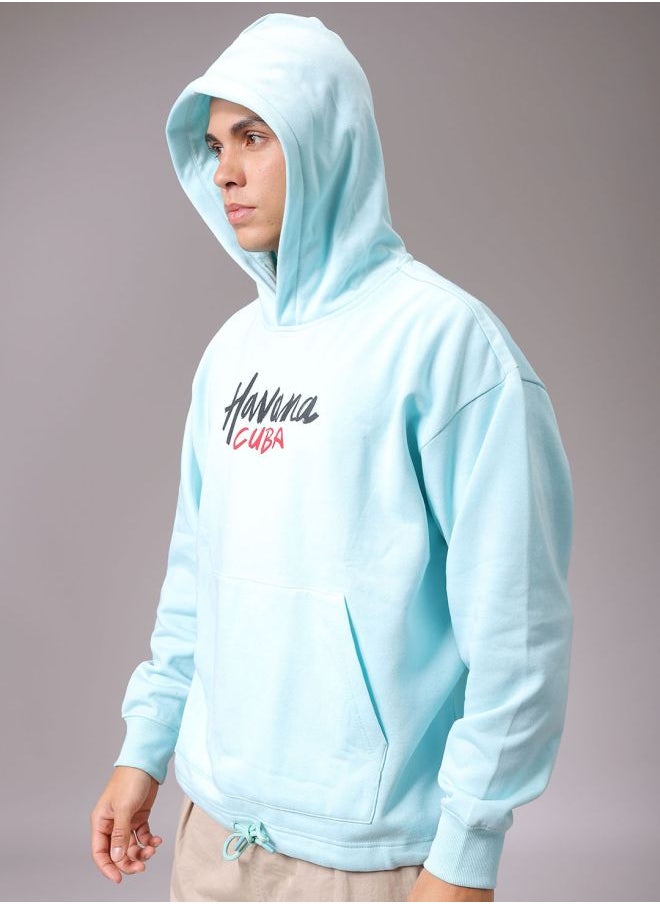 Men Oversized Placement Print Overhead Hooded Sweatshirt