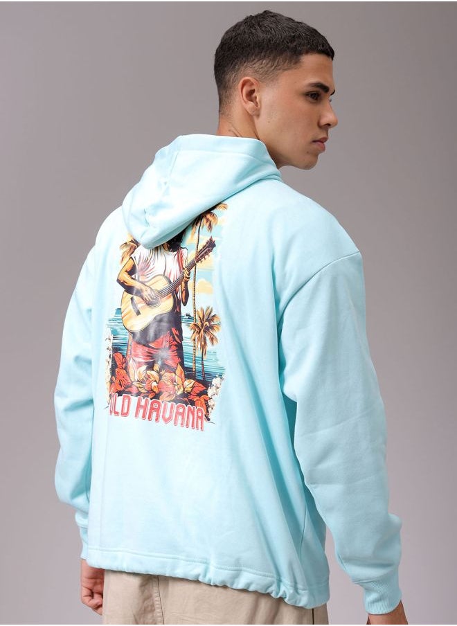Men Oversized Placement Print Overhead Hooded Sweatshirt