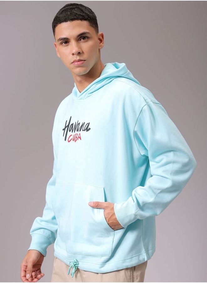 Men Oversized Placement Print Overhead Hooded Sweatshirt