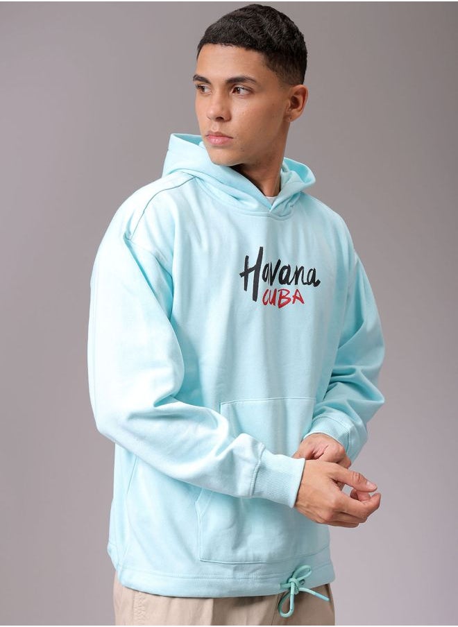 Men Oversized Placement Print Overhead Hooded Sweatshirt