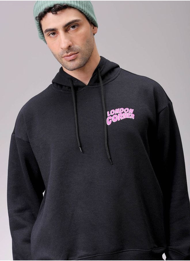Men Relaxed Fit Placement Print Overhead Hooded Sweatshirt