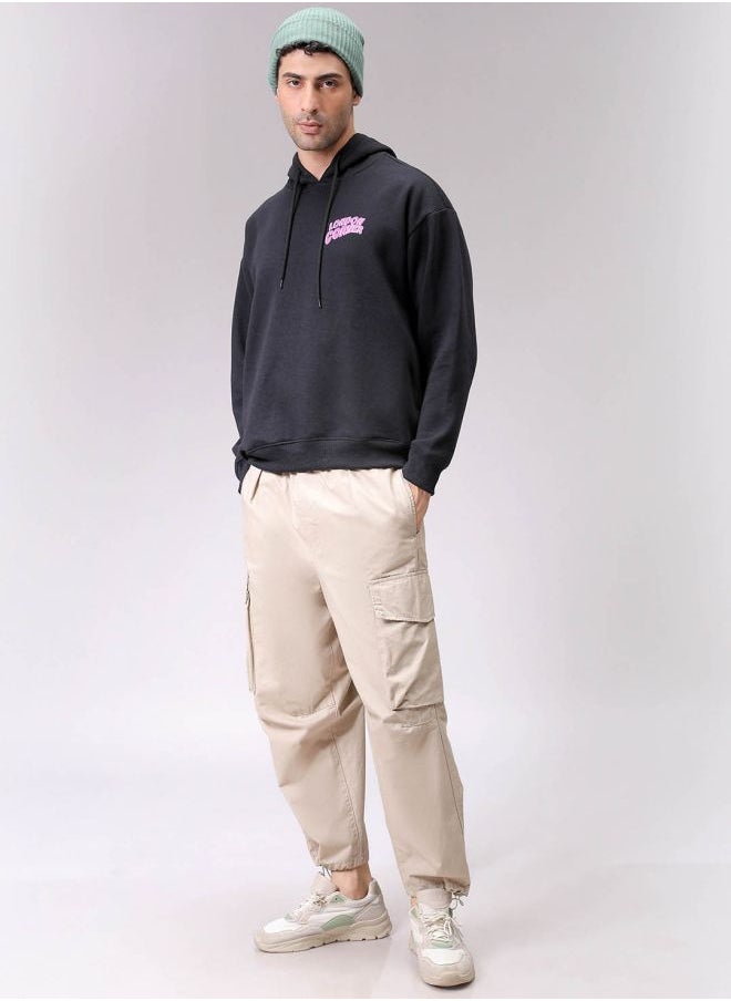 Men Relaxed Fit Placement Print Overhead Hooded Sweatshirt