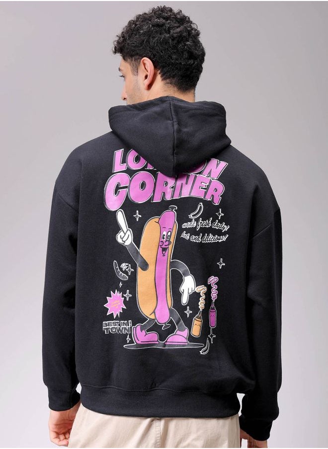 Men Relaxed Fit Placement Print Overhead Hooded Sweatshirt