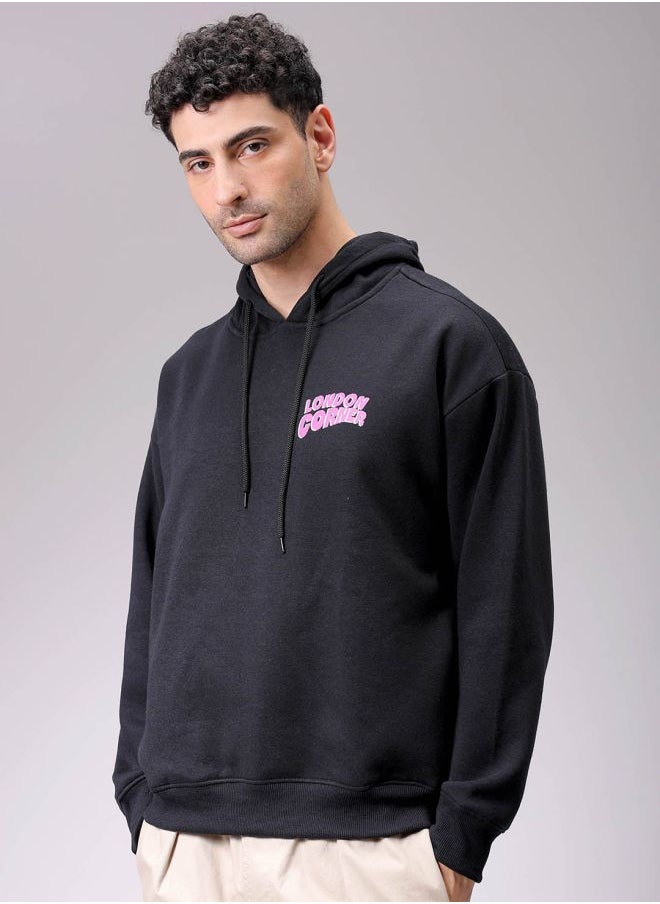 Men Relaxed Fit Placement Print Overhead Hooded Sweatshirt