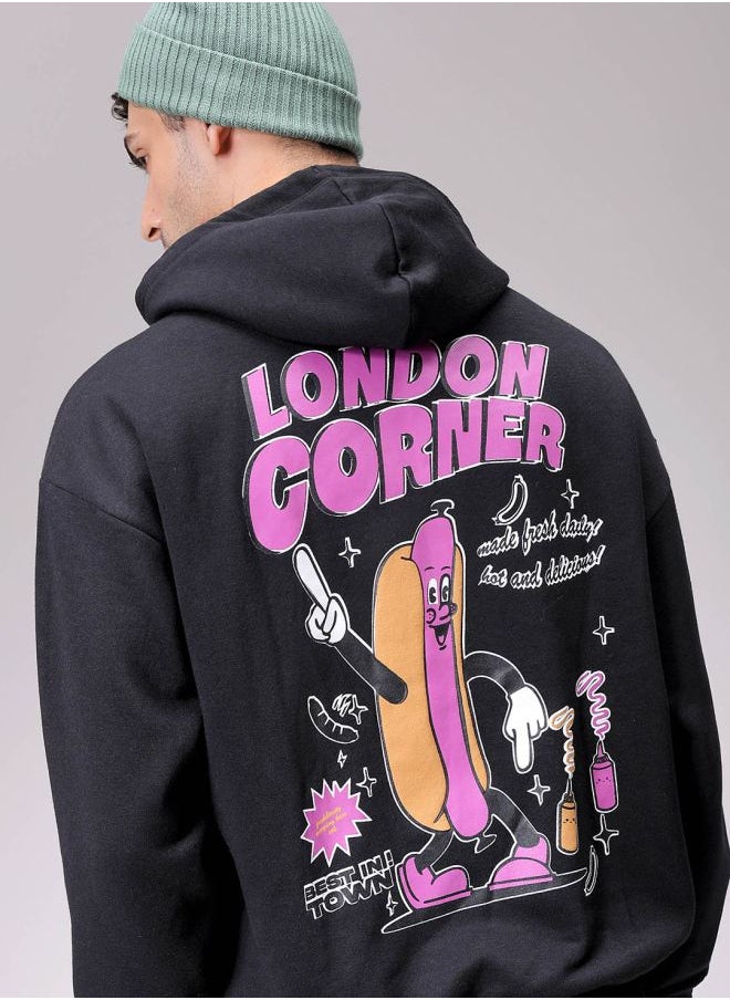 Men Relaxed Fit Placement Print Overhead Hooded Sweatshirt