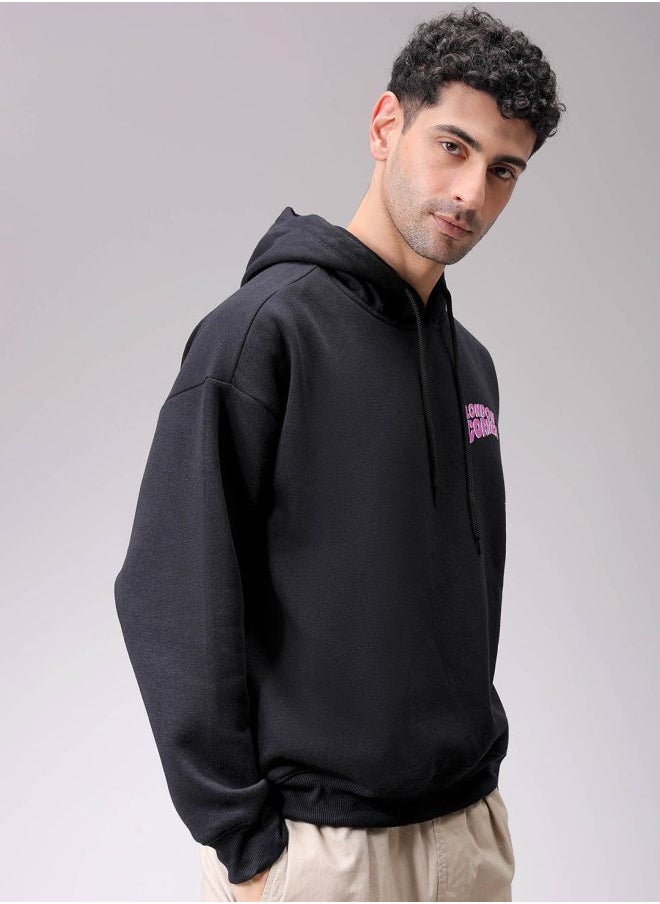 Men Relaxed Fit Placement Print Overhead Hooded Sweatshirt