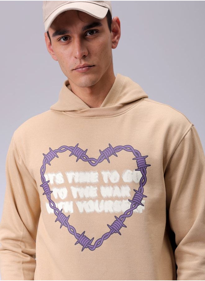 Men Regular Fit Placement Print Overhead Hooded Sweatshirt