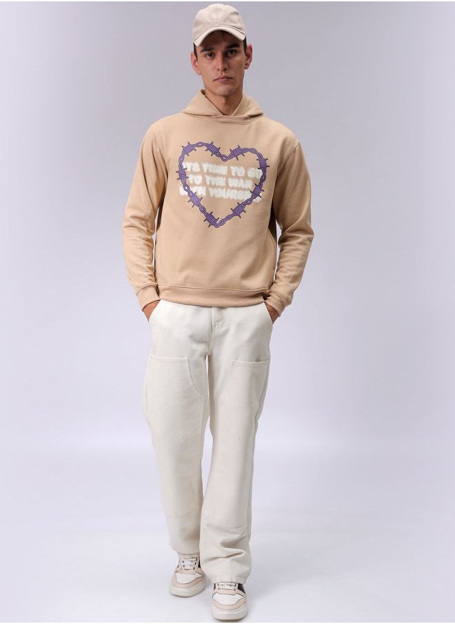 Men Regular Fit Placement Print Overhead Hooded Sweatshirt