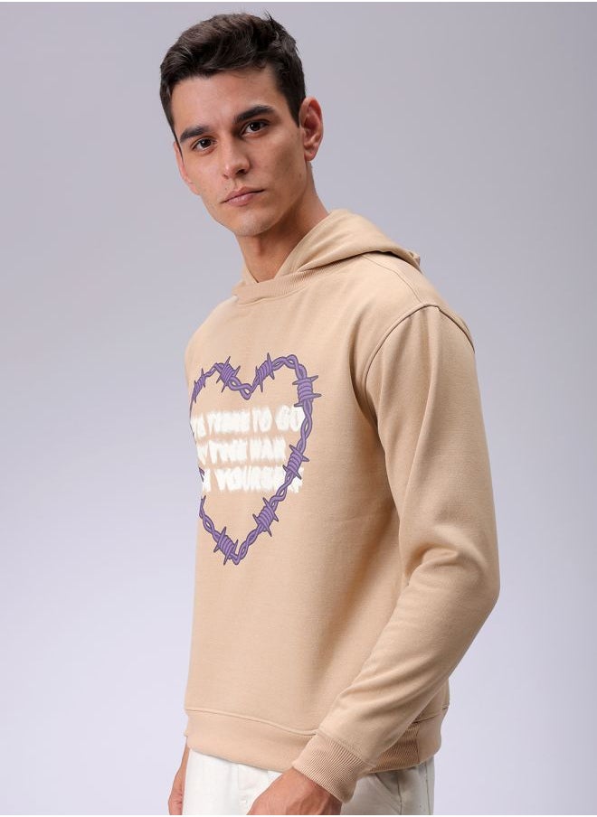 Men Regular Fit Placement Print Overhead Hooded Sweatshirt