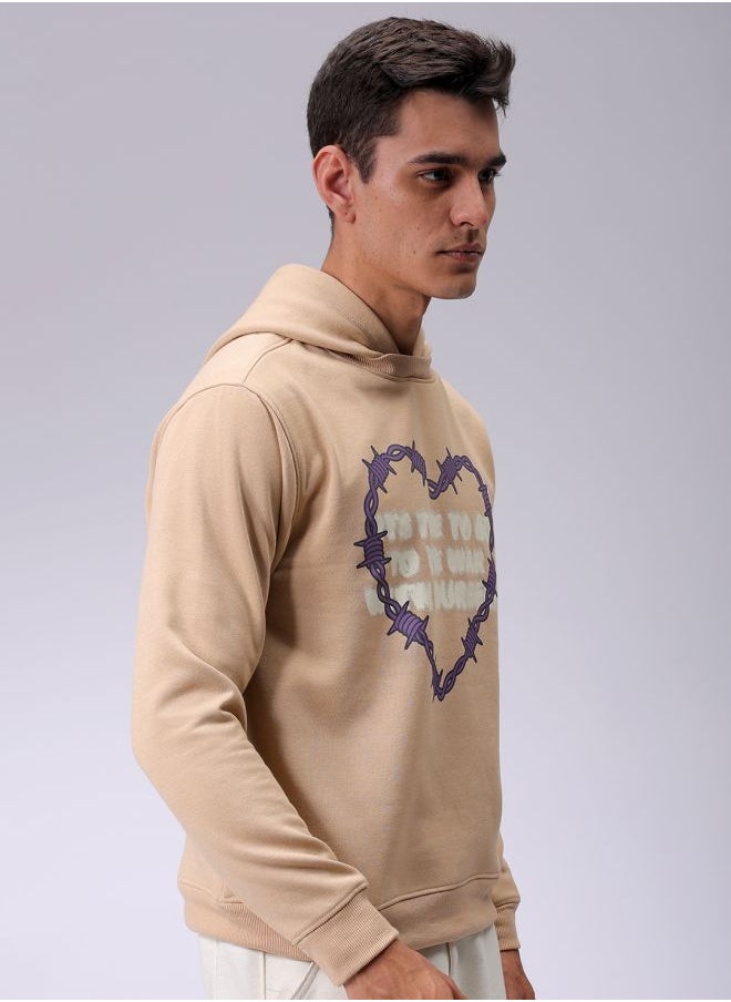 Men Regular Fit Placement Print Overhead Hooded Sweatshirt