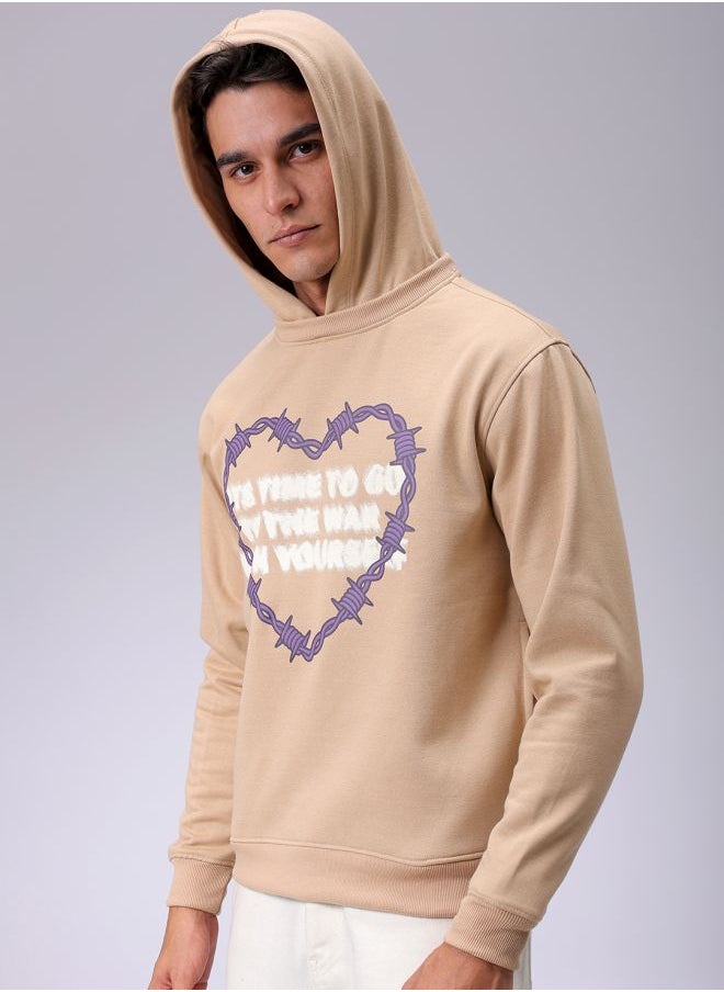 Men Regular Fit Placement Print Overhead Hooded Sweatshirt
