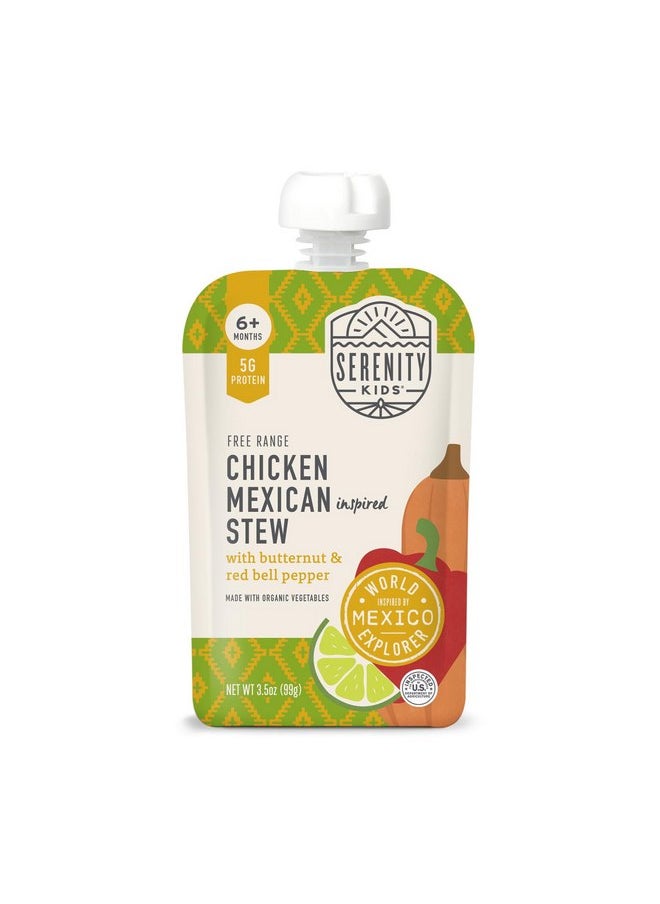 Serenity Kids 6+ Months World Explorers Baby Food Pouches Puree Made With Ethically Sourced Meats & Organic Veggies | 3.5 Ounce BPA-Free Pouch | Chicken Mexican Stew | 1 Count