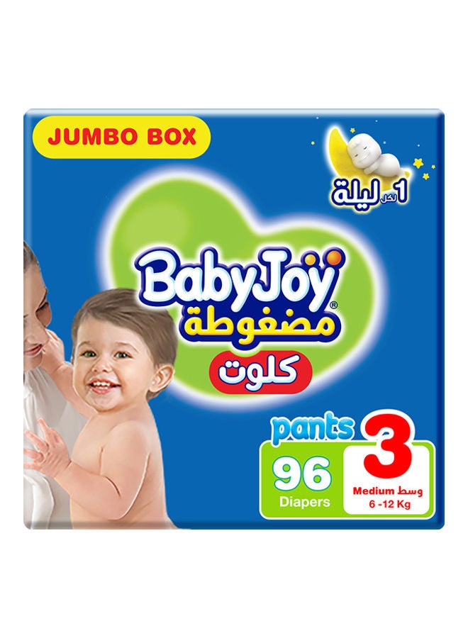 Compressed Culotte Pants Diaper, Size 3, Medium, 6-12 Kg, Jumbo Box, 96 Diapers