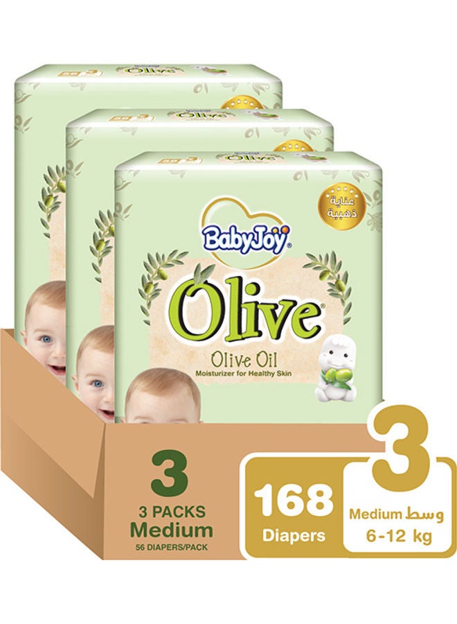 Olive Tape Diaper, Size 3, Medium, 6-12 Kg, Mega Box, 168 Diapers