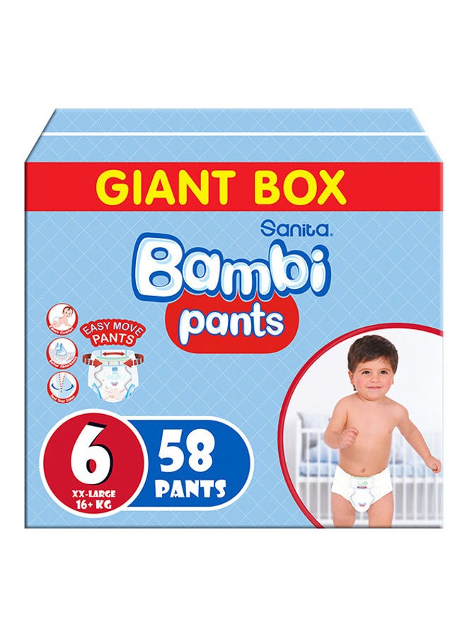 Pants Giant Box Size 6, Xx Large +16 Kg, 58 Count