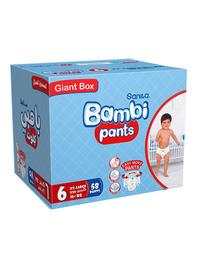 Pants Giant Box Size 6, Xx Large +16 Kg, 58 Count