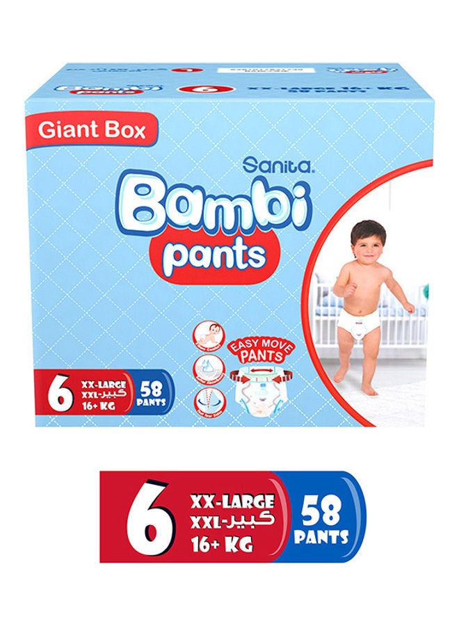 Pants Giant Box Size 6, Xx Large +16 Kg, 58 Count