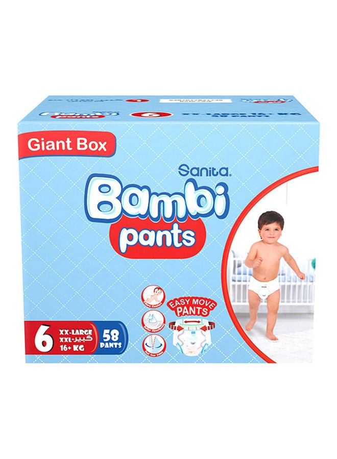 Pants Giant Box Size 6, Xx Large +16 Kg, 58 Count