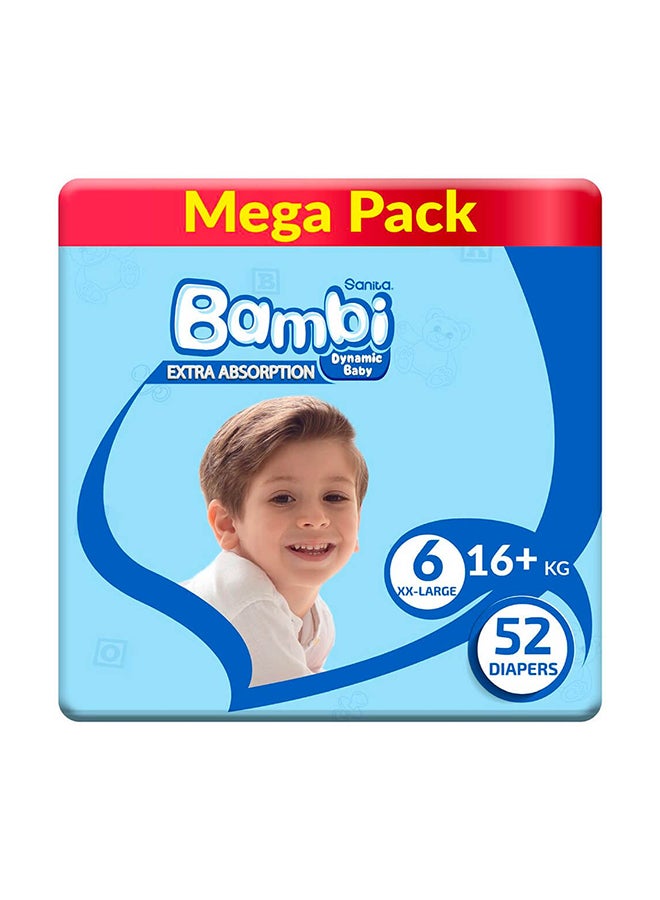 Sanita Bambi Baby Diapers Size 6, XXL, 16+kg, Mega Pack, 52 Diapers