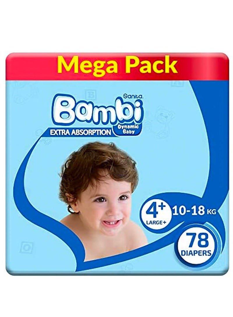 Sanita Bambi Baby Diapers, Size 4+, Large, 10-18 kg, Mega Pack, 78 Diapers