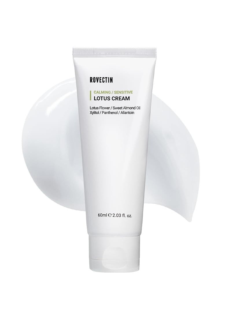 ROVECTIN Calming Lotus Water Cream - Lightweight Moisturizer Face Cream for Oily, Combination Skin | 75% Lotus Water Extract For Skin Purifying, Anti-Aging | Vegan Korean Skincare (2.1 fl.oz, 60ml)