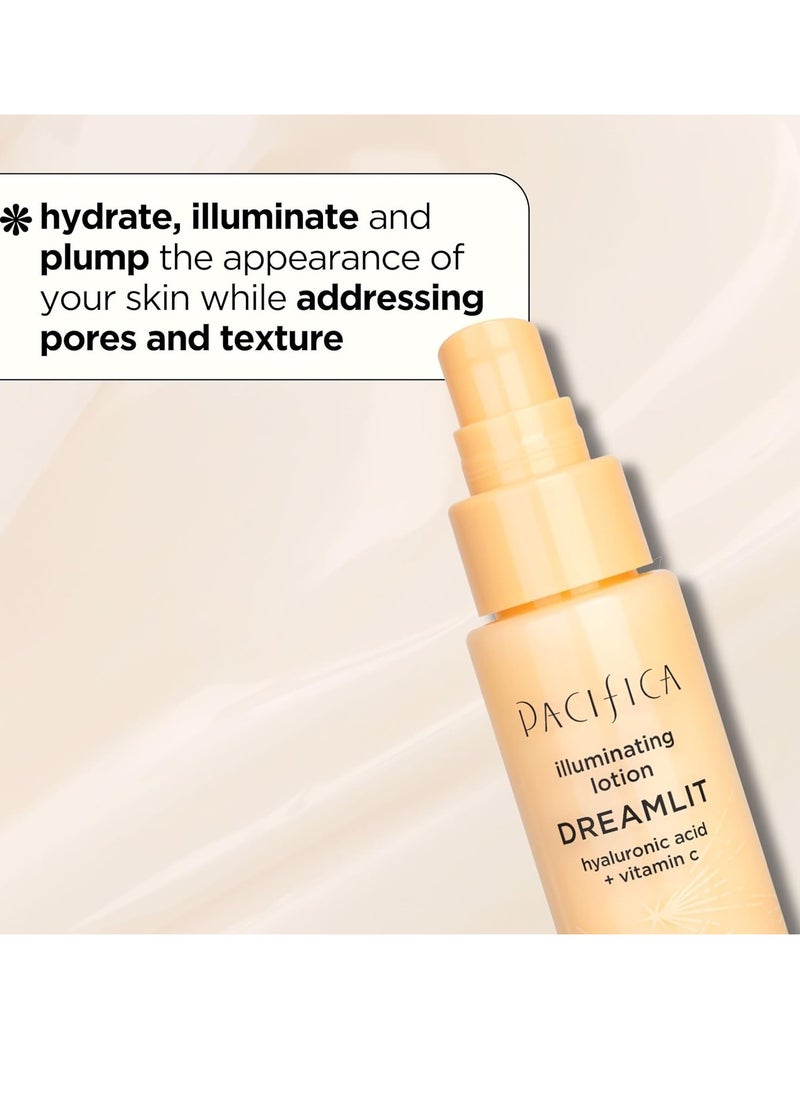 Pacifica Face Moisturizer - Dreamlit Illuminating Vitamin C Face Serum Lotion - Daily Moisturizing Face Cream -Hyaluronic Acid Serum for Face Dry & Dull Skin, Fragrance Free Vegan Dermatologist Tested