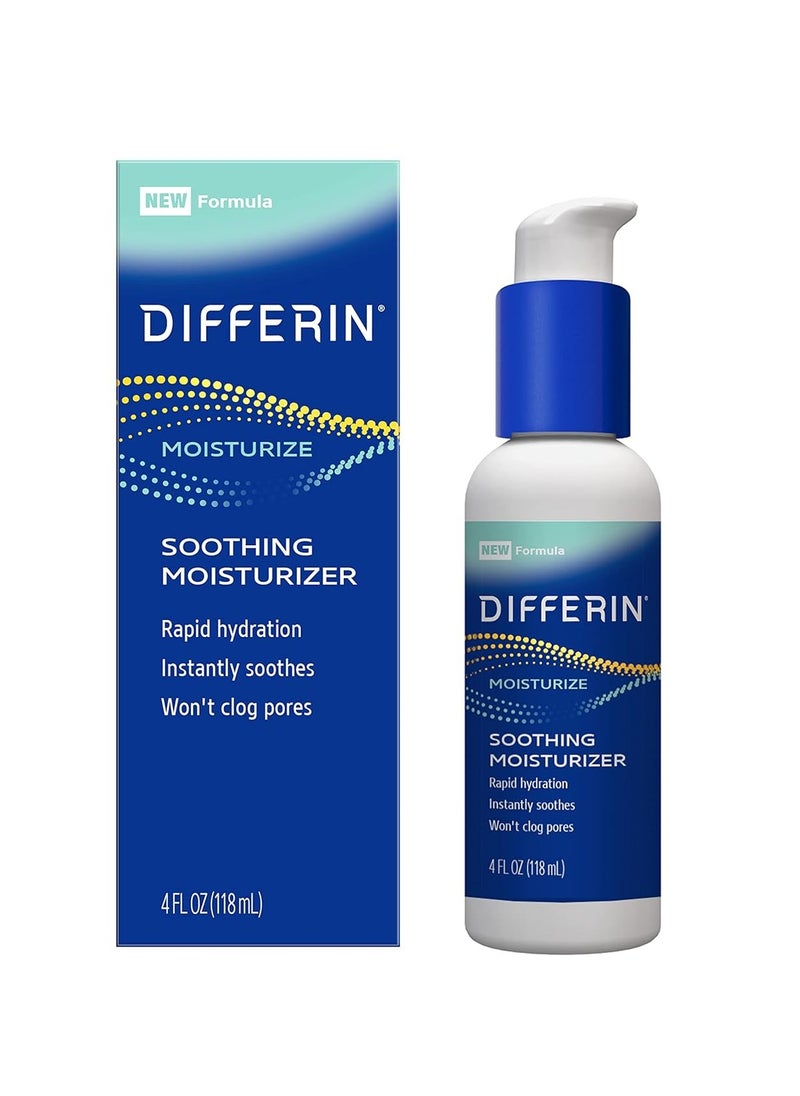 Differin Face Moisturizer, Soothing Lotion for Face and Body, Gentle Skin Care for Acne Prone Sensitive Skin, 4 oz (Packaging May Vary)