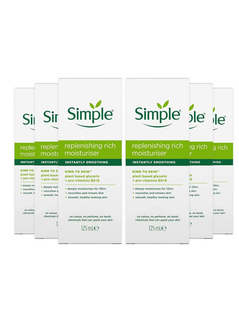 6 x Simple Kind to Skin Replenishing Rich Moisturiser 125ml